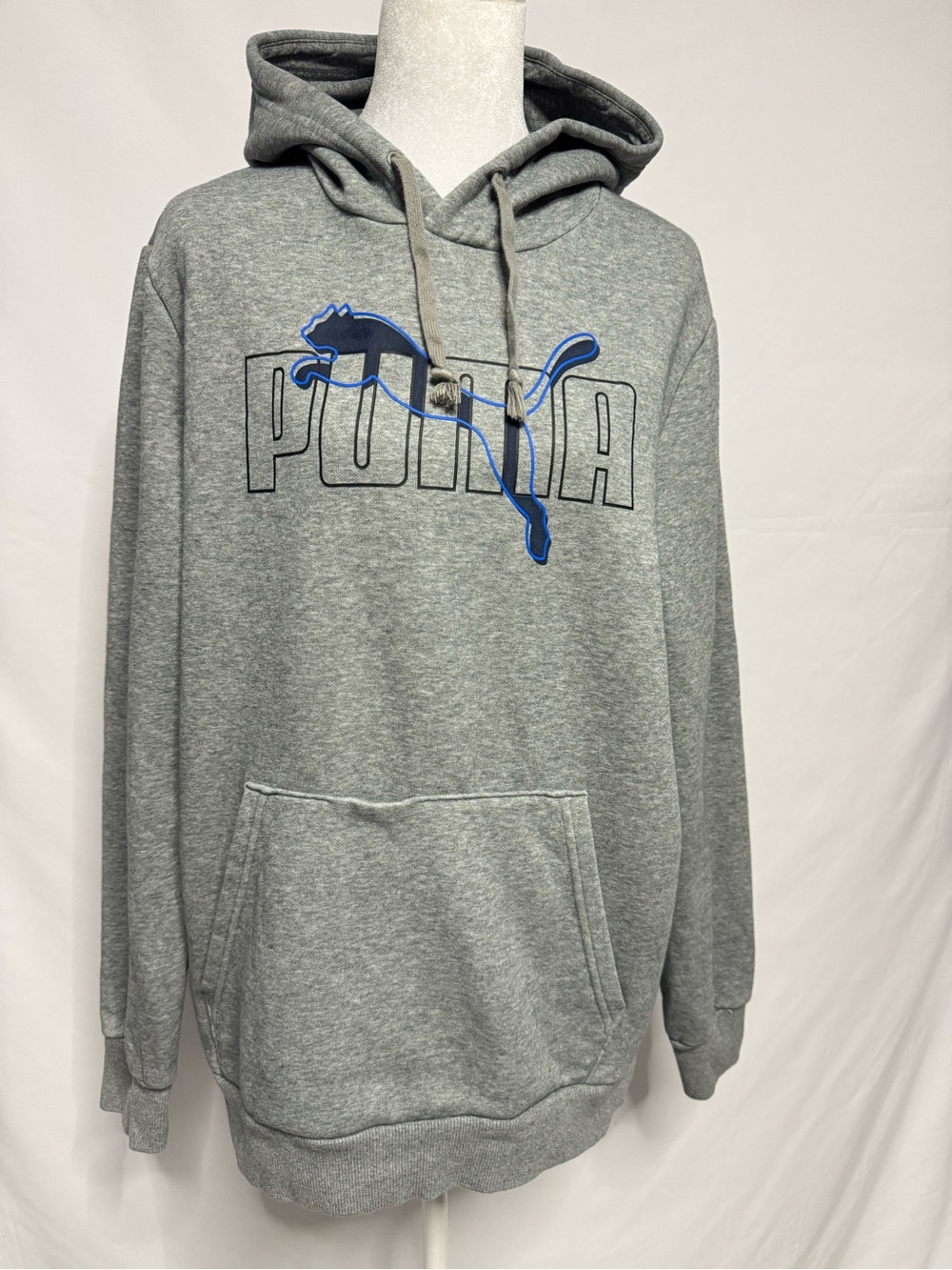 PUMA Men's Fleece Pullover Hoodie Gray Blue Size M